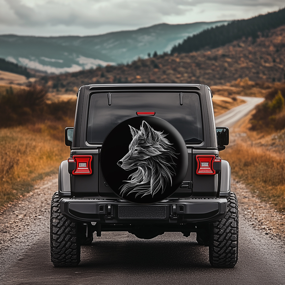 Car Accessories Exterior - Wolf Head Graphic Tire Cover Polyester
